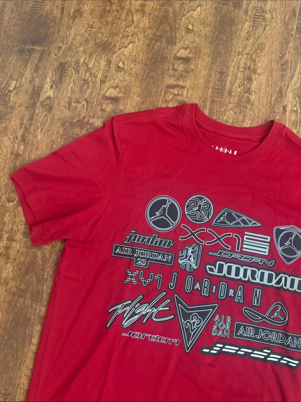 Jordan Red Short Sleeve Graphic Tee with Black & White Logos
